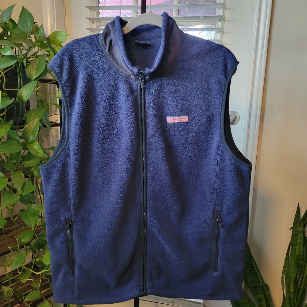 Vineyard Vines Mens XL Navy Blue Full Zip Fleece Vest Jacket Logo Patch